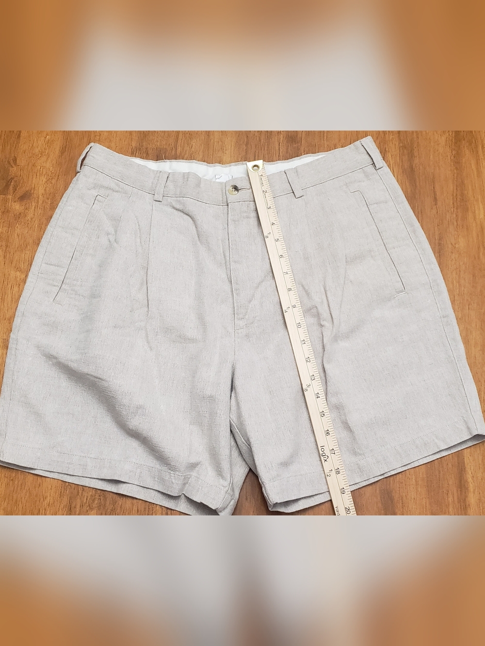 Men's Vintage Pleated Linen Blend Shorts Light Beige 4 Pockets Sz 38